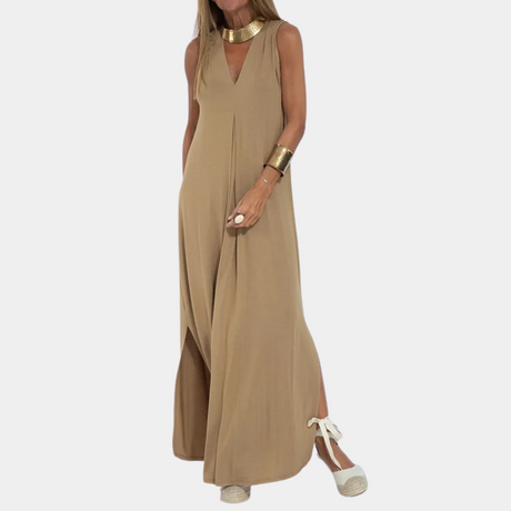 Elegant Maxi Dress  V-Neck Sleeveless A-Line Design - Product detail 7