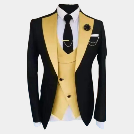 Formal Three Piece Suit  Black With Sky Blue Lapel - Product detail 9