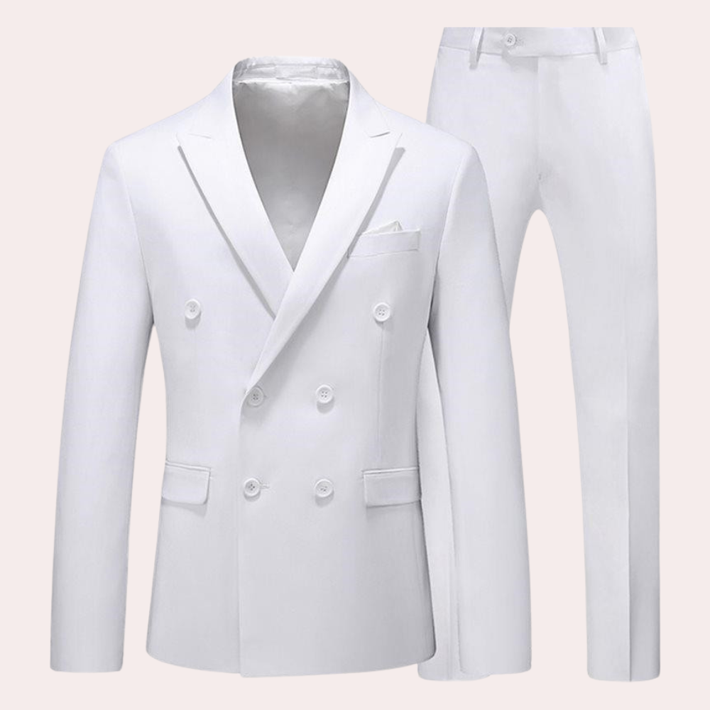 Mens Double Breasted Suit Set  Premium White Cotton Blend - Product showcase