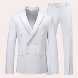 Mens Double Breasted Suit Set  Premium White Cotton Blend - Product showcase