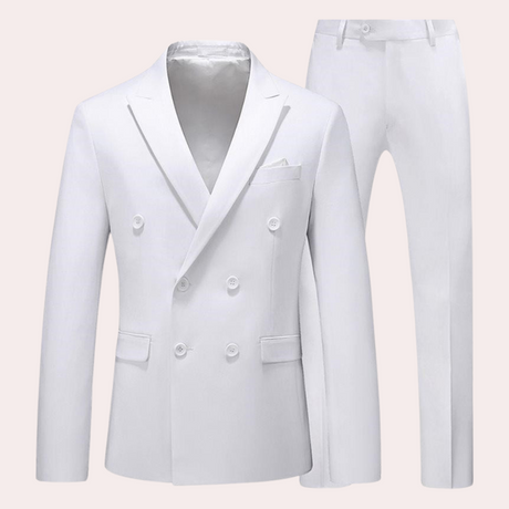 Mens Double Breasted Suit Set  Premium White Cotton Blend - Product detail 7
