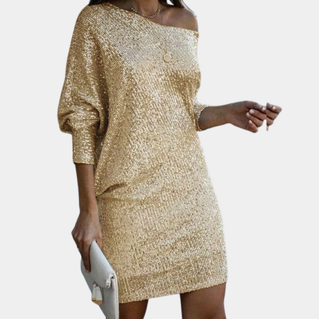 Sequin Cocktail Dress  Off-Shoulder Metallic Design - Product detail 4