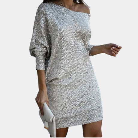 Sequin Cocktail Dress  Off-Shoulder Metallic Design - Product detail 6