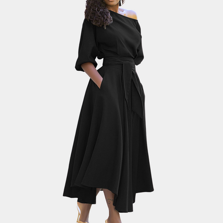 Elegant Off-Shoulder Maxi Dress  Burgundy A-Line with Tie Waist - Product detail 9