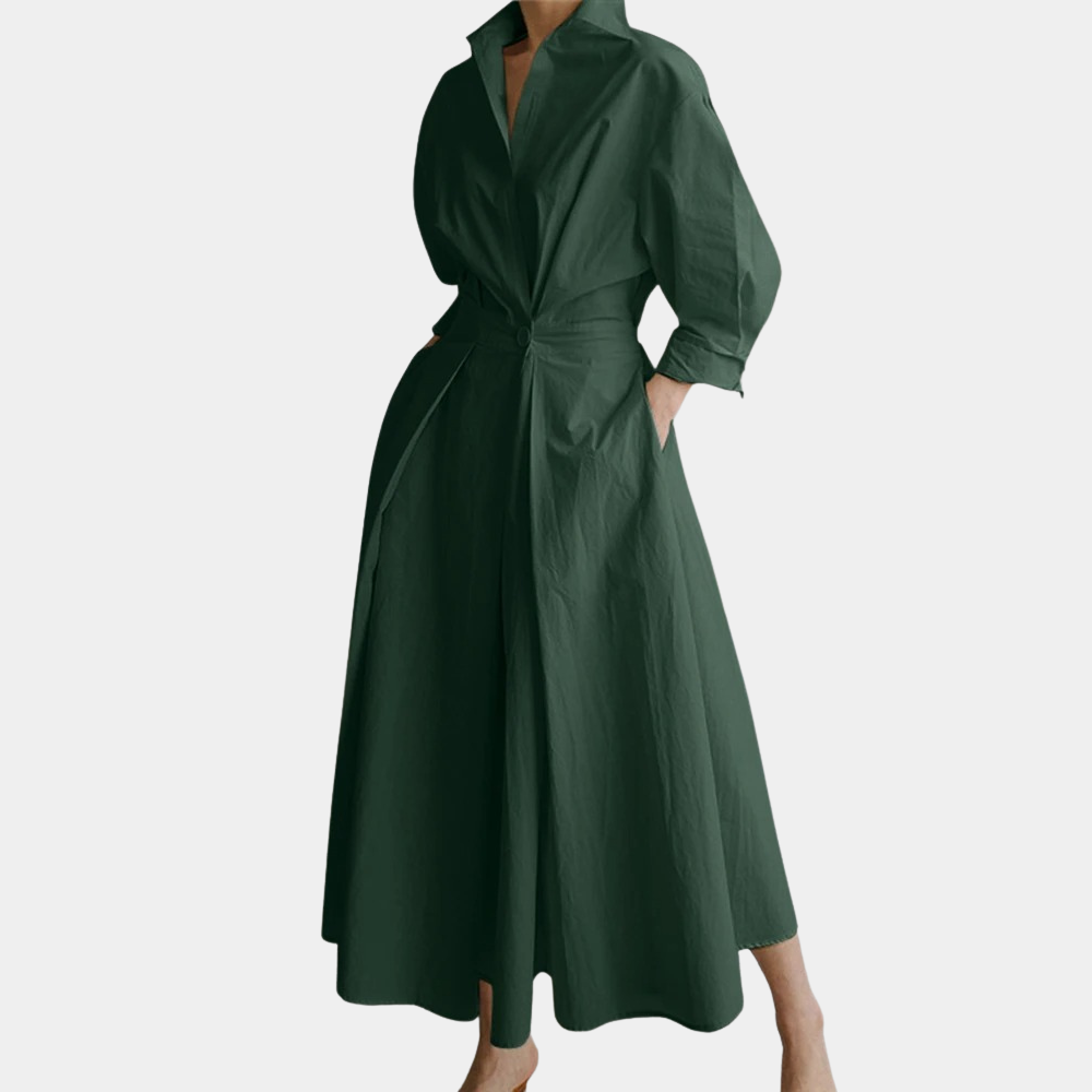 Classic Maxi Shirt Dress  Full Length Cotton Blend Design - Detailed view