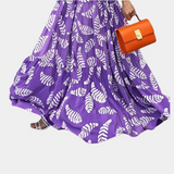 Botanical Maxi Dress  Ruffled Sleeve Purple Leaf Print - Detailed view