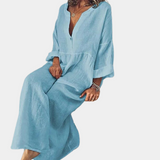 Cotton Maxi Dress  V-Neck Loose Fit Design - Product detail 11
