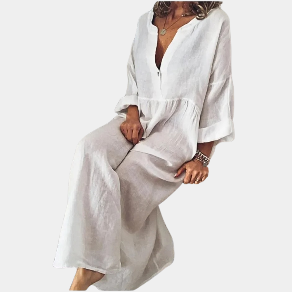 Cotton Maxi Dress  V-Neck Loose Fit Design - Product detail 9