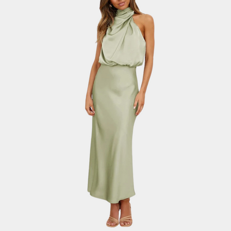 Elegant Halter Neck Dress  Flowing Draped Design - Product detail 9