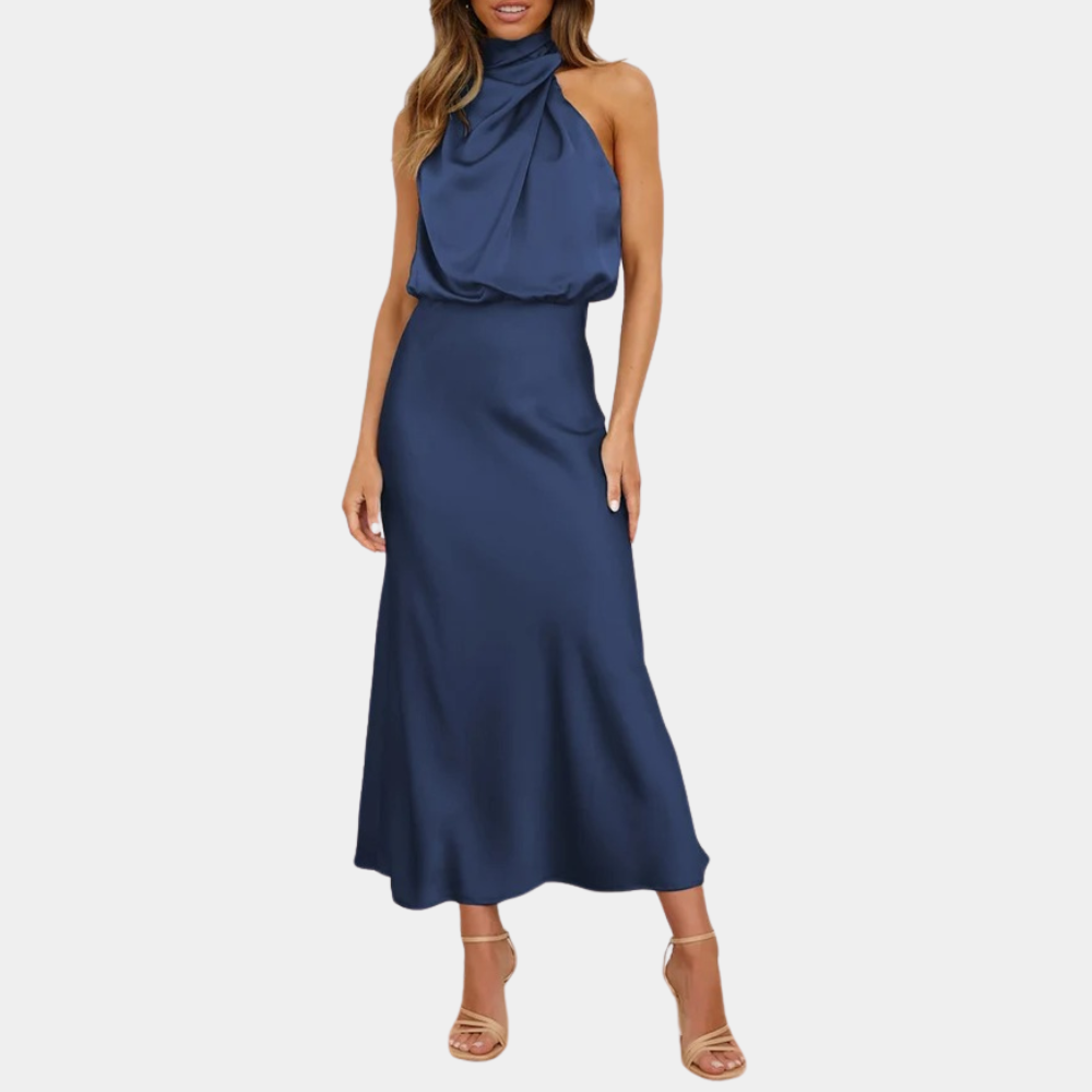 Elegant Halter Neck Dress  Flowing Draped Design - Product detail 10