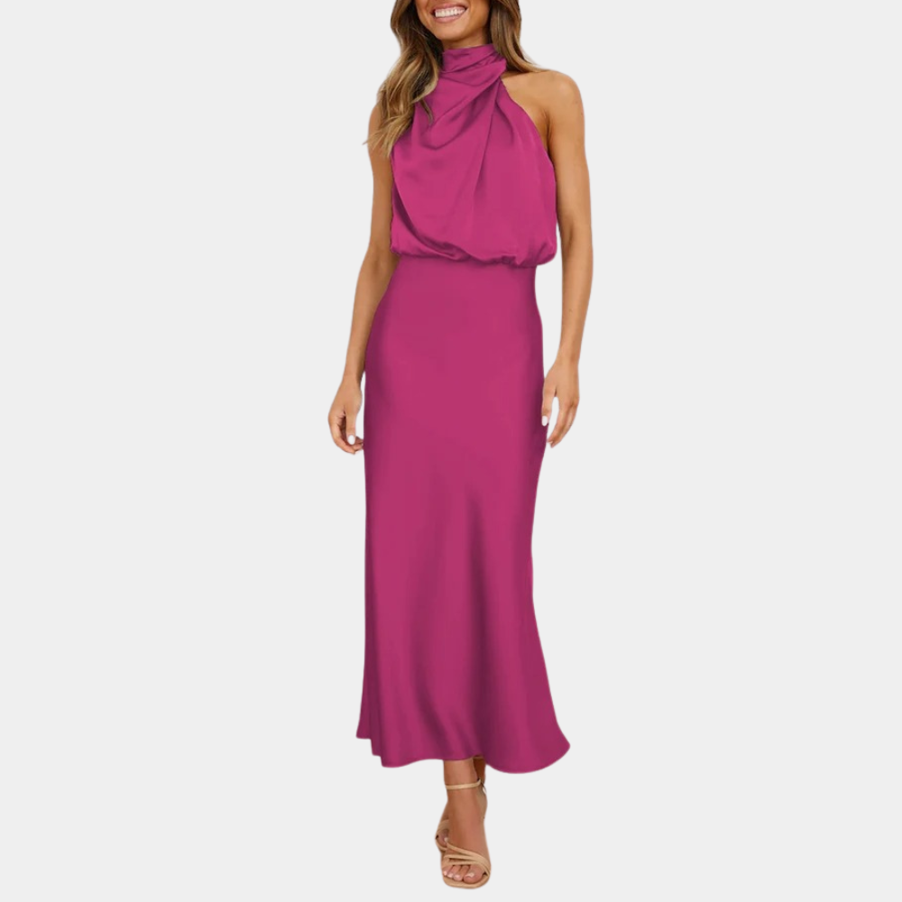 Elegant Halter Neck Dress  Flowing Draped Design - Product detail 5