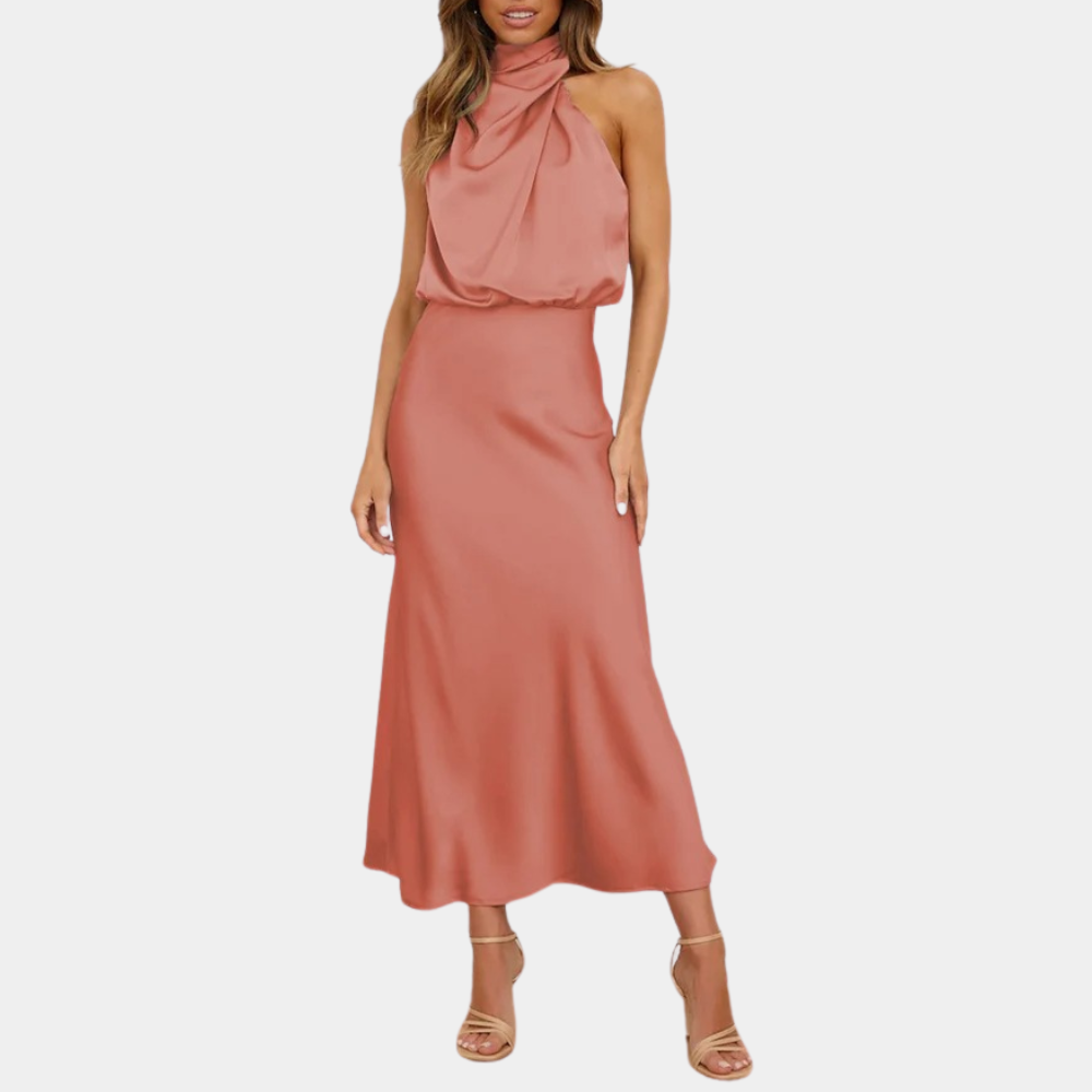 Elegant Halter Neck Dress  Flowing Draped Design - Product detail 12