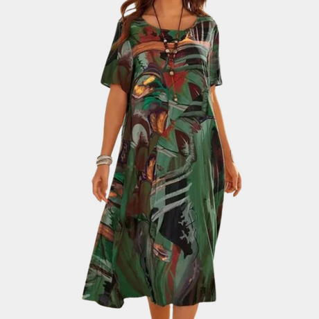 Artistic Cotton Midi Dress  Abstract Watercolor Print - Product detail 7