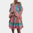 Bohemian Off Shoulder Dress  Geometric Print Cotton Blend - Product example