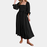 Cotton Maxi Dress  Square Neck Smocked Bodice with Puff Sleeves - Product showcase