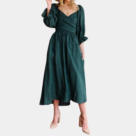 Cotton Maxi Dress  Square Neck Smocked Bodice with Puff Sleeves - Product detail 9