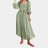 Cotton Maxi Dress  Square Neck Smocked Bodice with Puff Sleeves - Product detail 5