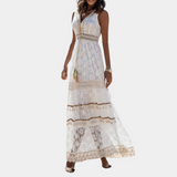 Bohemian Lace Maxi Dress  V-Neck Embroidered Summer Design - Product example
