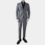 Modern Mens Suit Set  Plaid Grey Business Attire - Product example