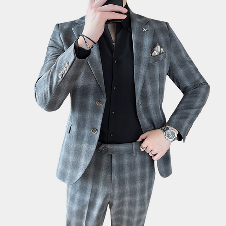 Modern Mens Suit Set  Plaid Grey Business Attire - Product detail 7