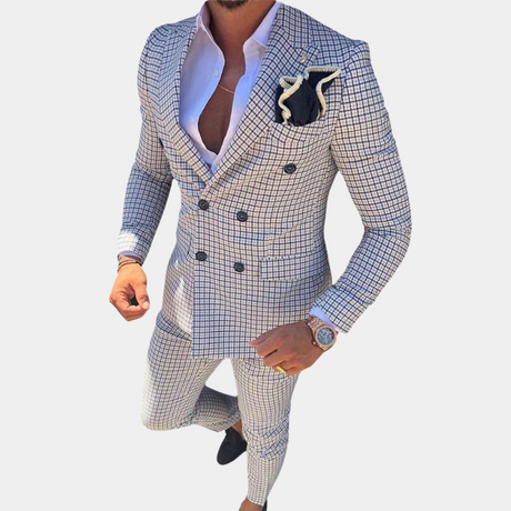 Modern Checkered Suit  Double-Breasted Italian Design - Product detail 6