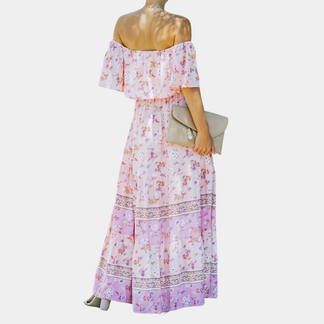 Tie Dye Maxi Dress  Watercolor Print Cold Shoulder Design - Product detail 7