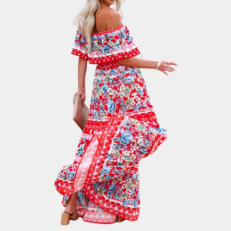Tie Dye Maxi Dress  Watercolor Print Cold Shoulder Design - Product detail 8