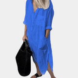 Summer Linen Maxi Dress  V-Neck Split Hem Design - Product detail 12