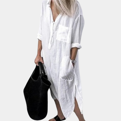 Summer Linen Maxi Dress  V-Neck Split Hem Design - Product detail 8