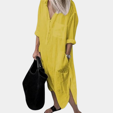 Summer Linen Maxi Dress  V-Neck Split Hem Design - Product detail 7