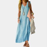 Linen V-Neck Maxi Dress  Casual Summer Long Dress - Product detail 8