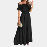 Off Shoulder Maxi Dress  Ruched Waist Green Summer Dress - Product detail 8