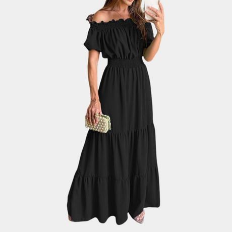Off Shoulder Maxi Dress  Ruched Waist Green Summer Dress - Product detail 8