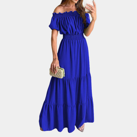 Off Shoulder Maxi Dress  Ruched Waist Green Summer Dress - Product detail 9