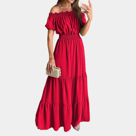 Off Shoulder Maxi Dress  Ruched Waist Green Summer Dress - Product detail 10