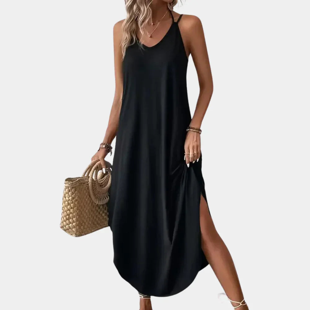 V-Neck Summer Maxi Dress  Flowy Side Slit Design - Product showcase