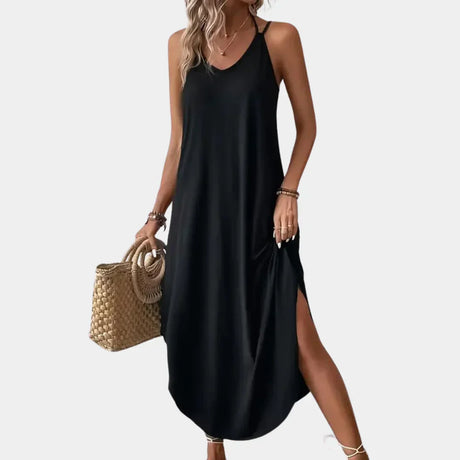 V-Neck Summer Maxi Dress  Flowy Side Slit Design - Product showcase