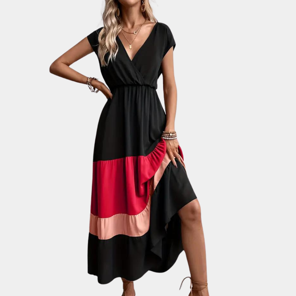 Casual Maxi Dress  Navy Color Block V-Neck Design - Product detail 5