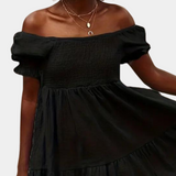 Cotton Off Shoulder Dress  Puff Sleeve Empire Waist Design - Product detail 4