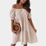 Cotton Off Shoulder Dress  Puff Sleeve Empire Waist Design - Product detail 8