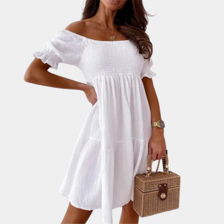 Cotton Off Shoulder Dress  Puff Sleeve Empire Waist Design - Product detail 10