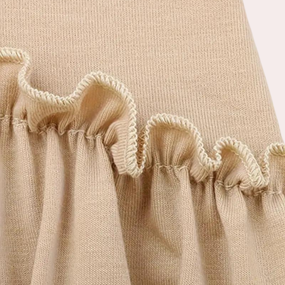 Cotton Mini Dress  Ruffle Hem Short Sleeve Design - Product example