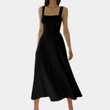 Cotton Blend Midi Dress  Square Neck Corset Design - Product showcase