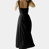 Cotton Blend Midi Dress  Square Neck Corset Design - Detailed view