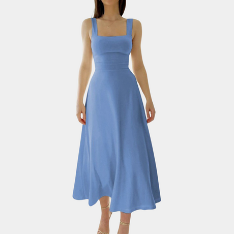 Cotton Blend Midi Dress  Square Neck Corset Design - Product detail 8