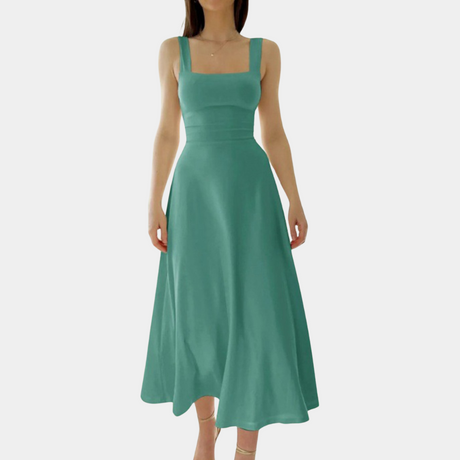 Cotton Blend Midi Dress  Square Neck Corset Design - Product detail 10