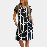 Art Deco Midi Dress  Geometric Pattern Black  White - Product showcase