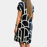 Art Deco Midi Dress  Geometric Pattern Black  White - Product example