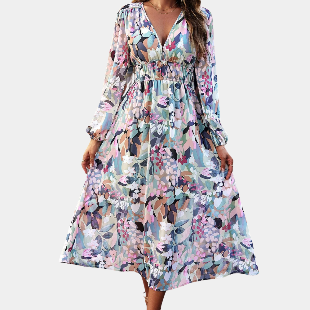 Floral Cotton Maxi Dress  Blooming Pink Purple Pattern - Product detail 8