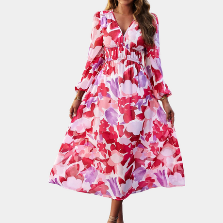 Floral Cotton Maxi Dress  Blooming Pink Purple Pattern - Product detail 7